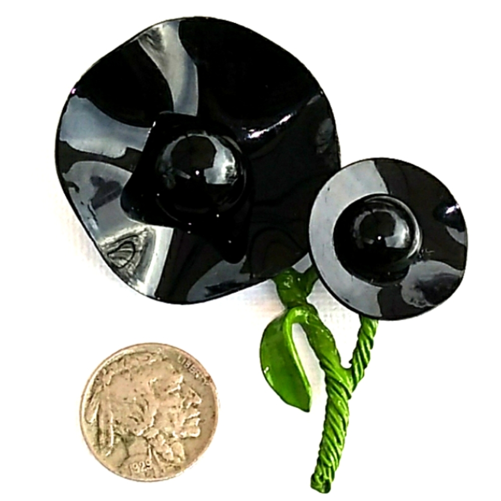 MCM VINTAGE NWOT Black/Green Mod Floral Brooch Pin - Picture 3 of 8